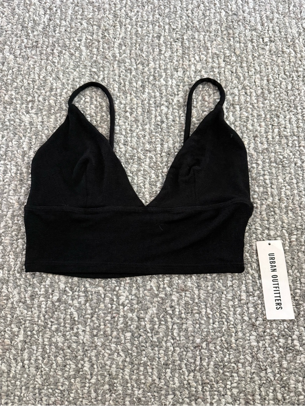 Urban Outfitters Black Ribbed V-Neck Crop Bralette